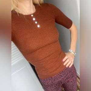 ZARA 100% wool Henley ribbed sweater knit top size small like new